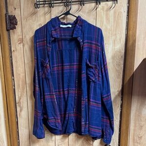 Maurices Navy and Burgundy Plaid Shirt